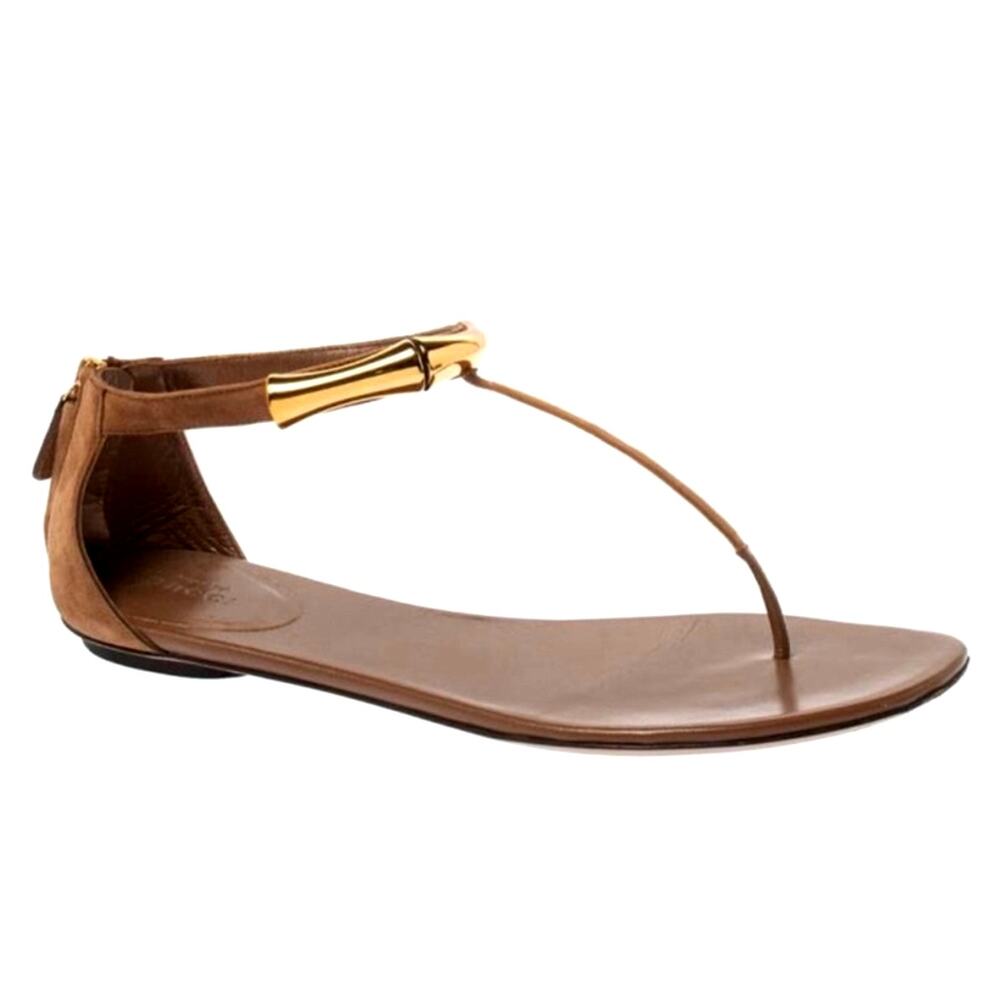 Gucci Coraline Bamboo Thong Suede Sandals Tom Ford Era tan brown color size 36